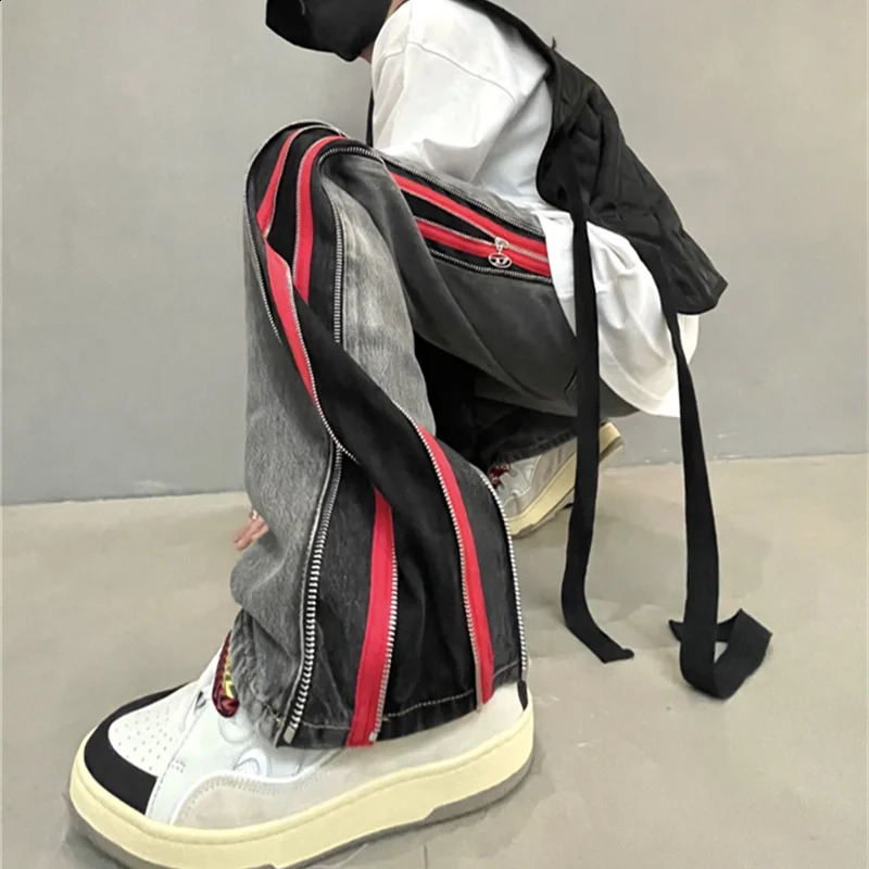 Cool Side Zipper Oversize Hip Hop Men Wide Jeans Pants Y2K Clothes Straight Loose Punk Denim Trousers Pantalon Homme 240821