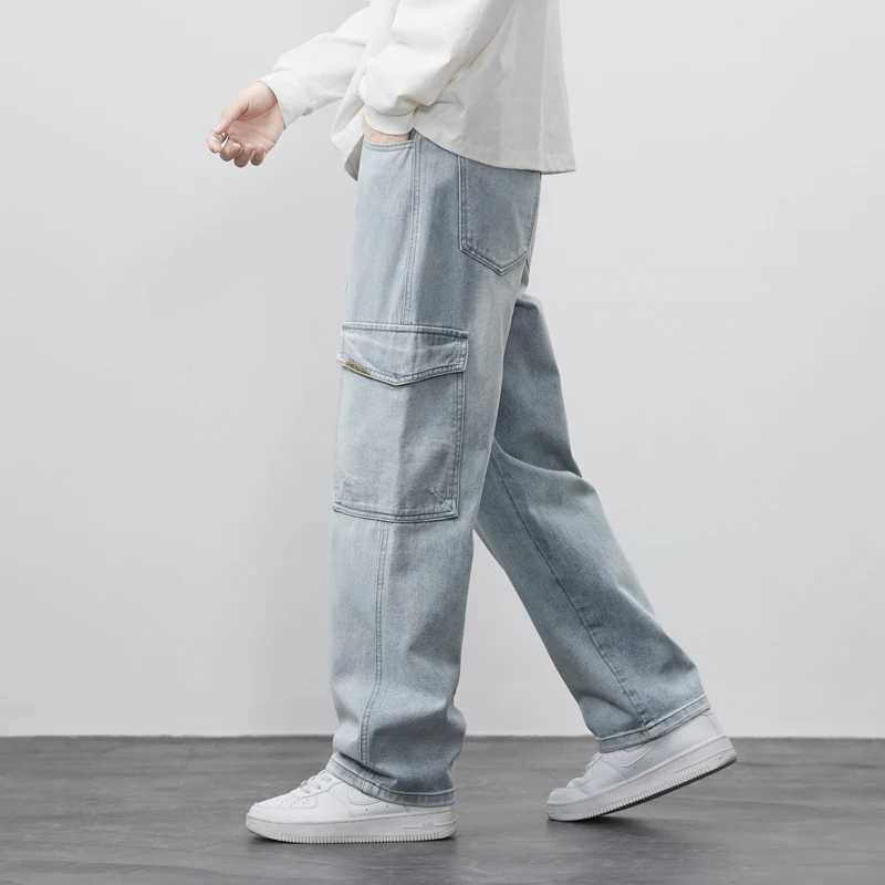 Cargo Pants Mens Straight Jeans Stretch Waist Casual Soft Sweatpants Male Clothing Vintage Baggy Denim TrousersX241009