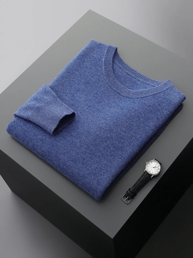 MVLYFLRT 100% Pure Merino Wool Sweater Mens Round Neck Pullover Top Autumn Winter Thin Solid Color Versatile Basic 240821