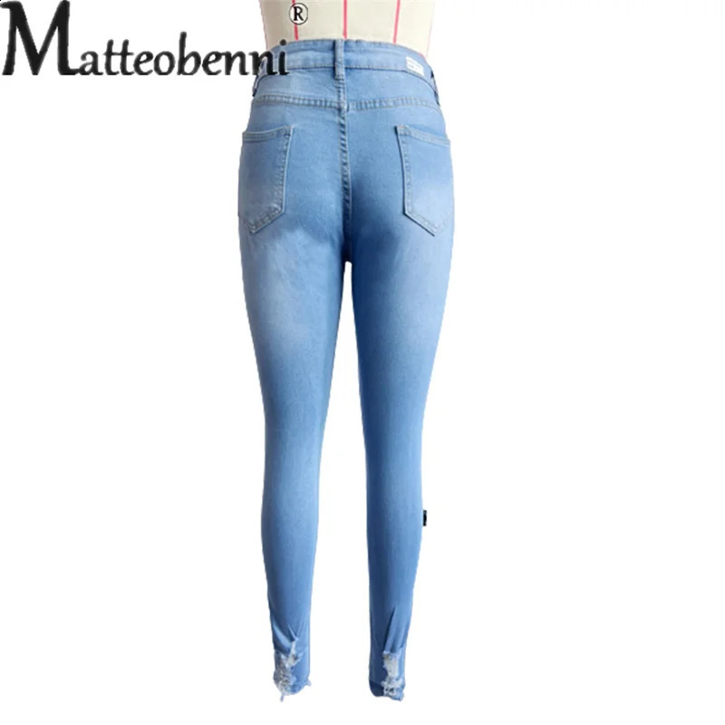 Sexy Hollow Out Broken Holes Tight Pencil Jeans Women High Waist Slim Fit Denim Pants Female Fashion Street Casual Blue Trousers 240821