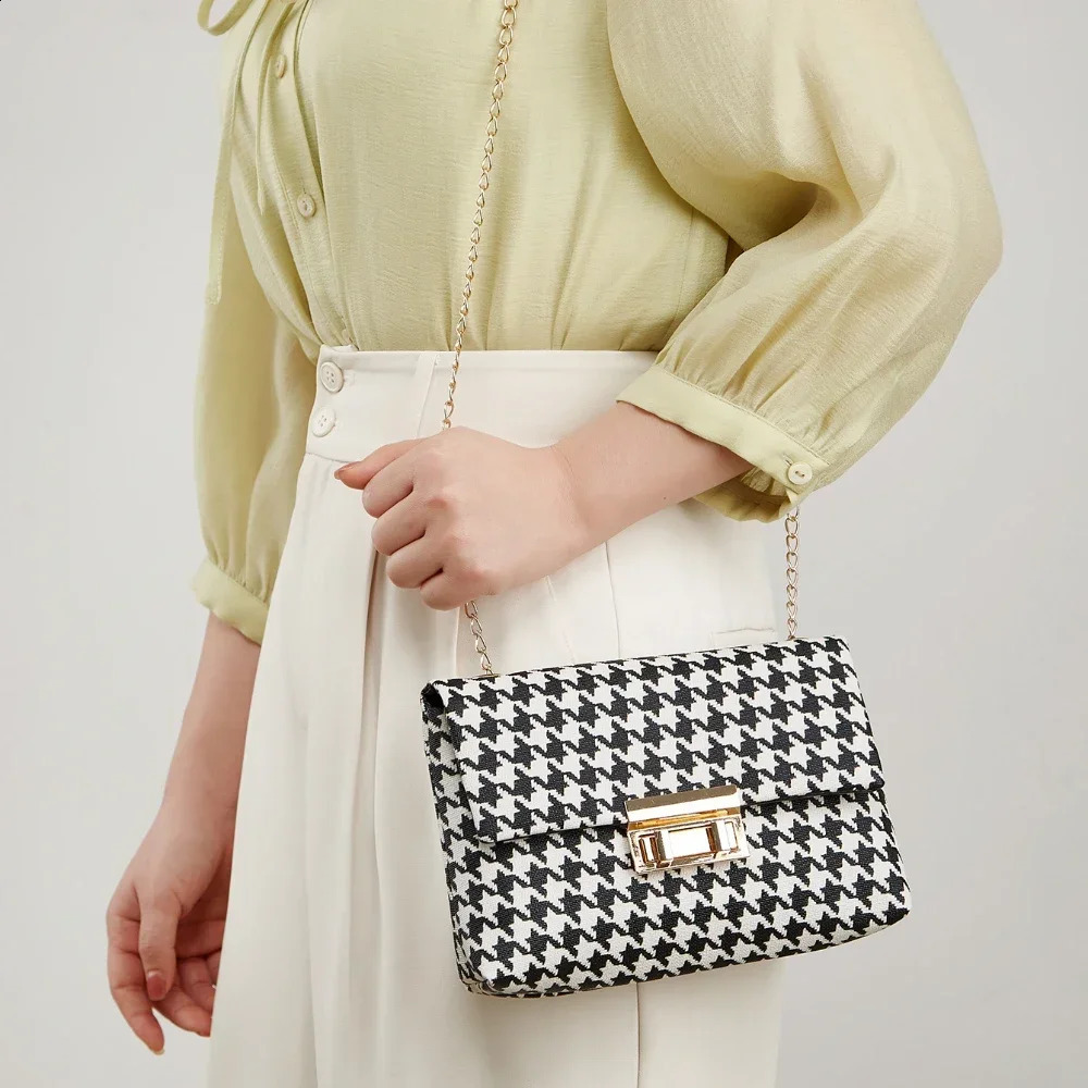 Autumn and winter personality houndstooth handbag leopard print womens bag fashion chain shoulder crossbody women bags 240821