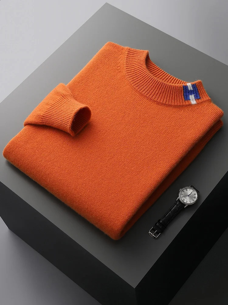 Mens 100% Merino Wool Knitted Pullovers Thick O-Neck Sweaters Standard Woolen Male Clothing Fashion for Winter 240821