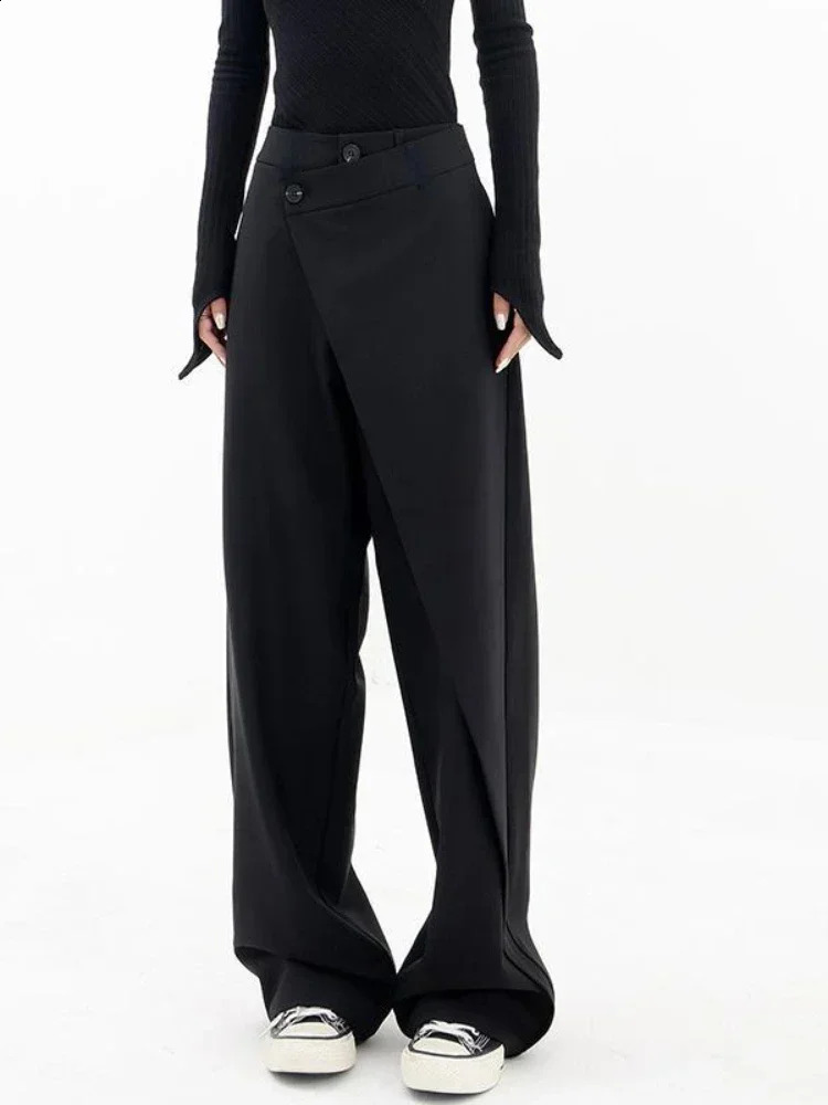 Deeptown Women Wide Suit Pants High Waist Black Japanese Style Baggy Trousers Gothic Irregular Straight Pants Casual Streetwear 240821
