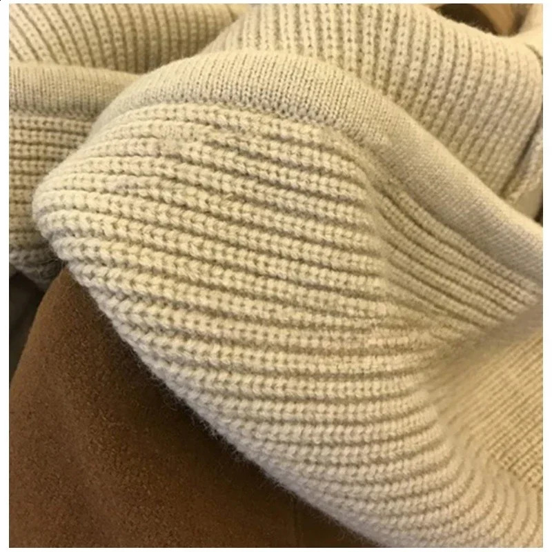 Drama Female Lead Stitching Coat Oversize Ins Streetwear Hooded Women Clothing Spliced Knitted Hooded Woolen Jacket for Women 240822