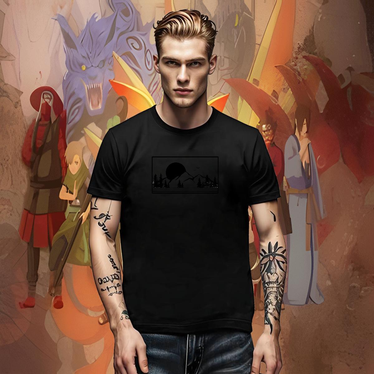 Comfortable Men Tops Tees Hip Hop Street 100% Cotton 230g White Plus Size Breathable Crew Neck mountains T Shirt For Man DIY Clothes