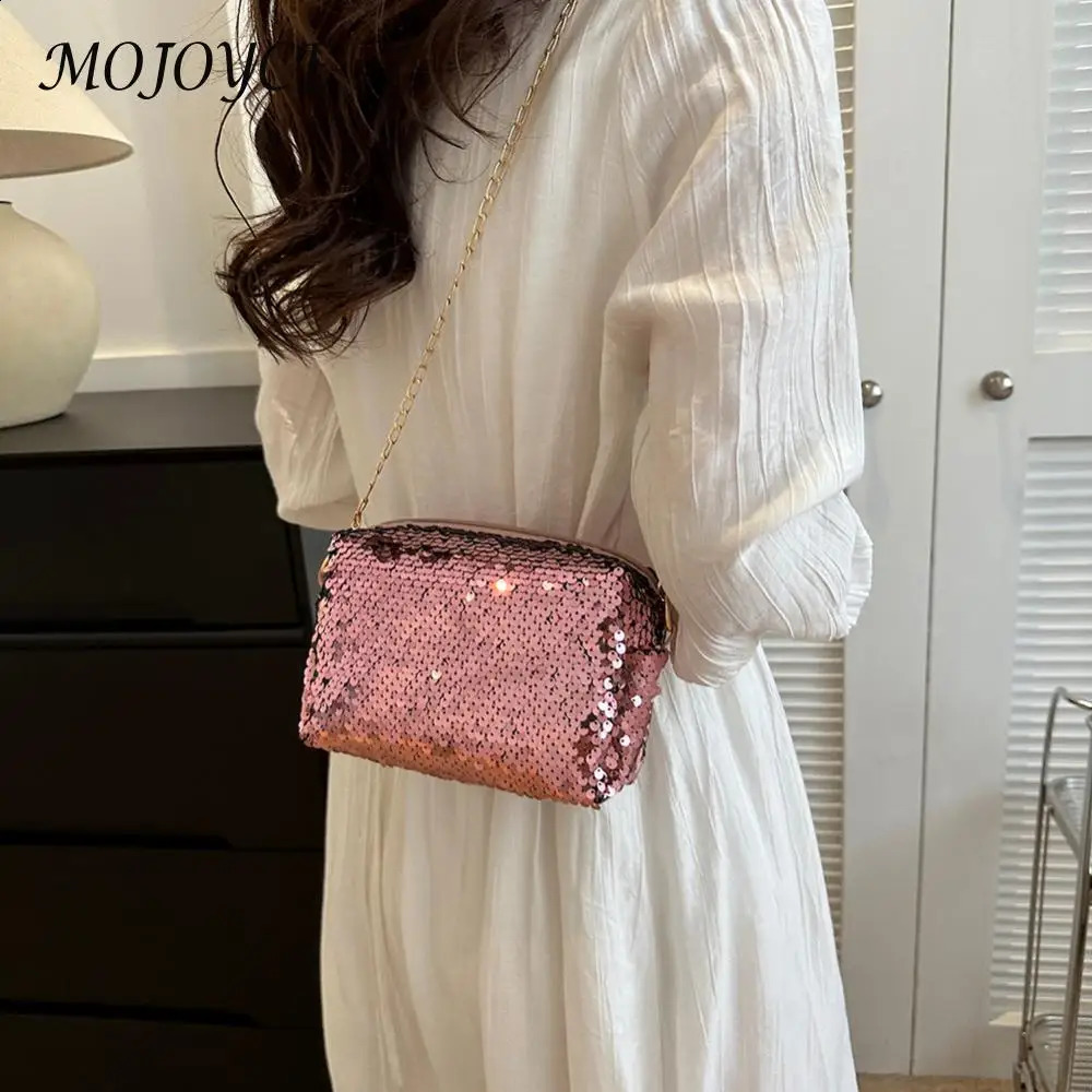 Crossbody Handbags Shining Sequin Large Capacity Pillow Bag Women Durable Scratch Resistant with Zipper Shopping Trip 240821