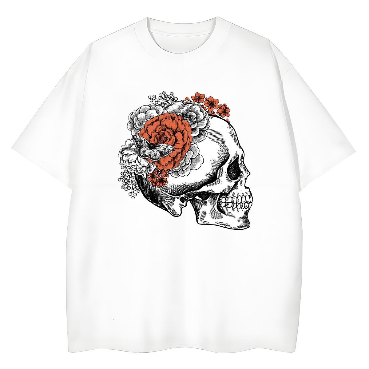 Classic T-Shirts for Women 230g Pure Cotton Crew Neck Breathable High Street Hip Hop flower Women Tees Soft Oversized Tee Shirt