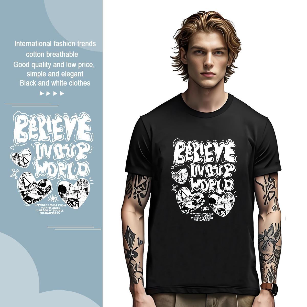 Designer heart Men Tops Tees 230g Cotton T-Shirts for Men DIY Anime Outdoor Breathable Crew Neck High Quality Top Tees
