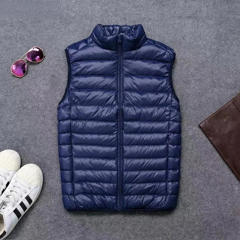 Mens winter down vest loose duck style lightweight feather jacket warm mens and simple solid color 240822