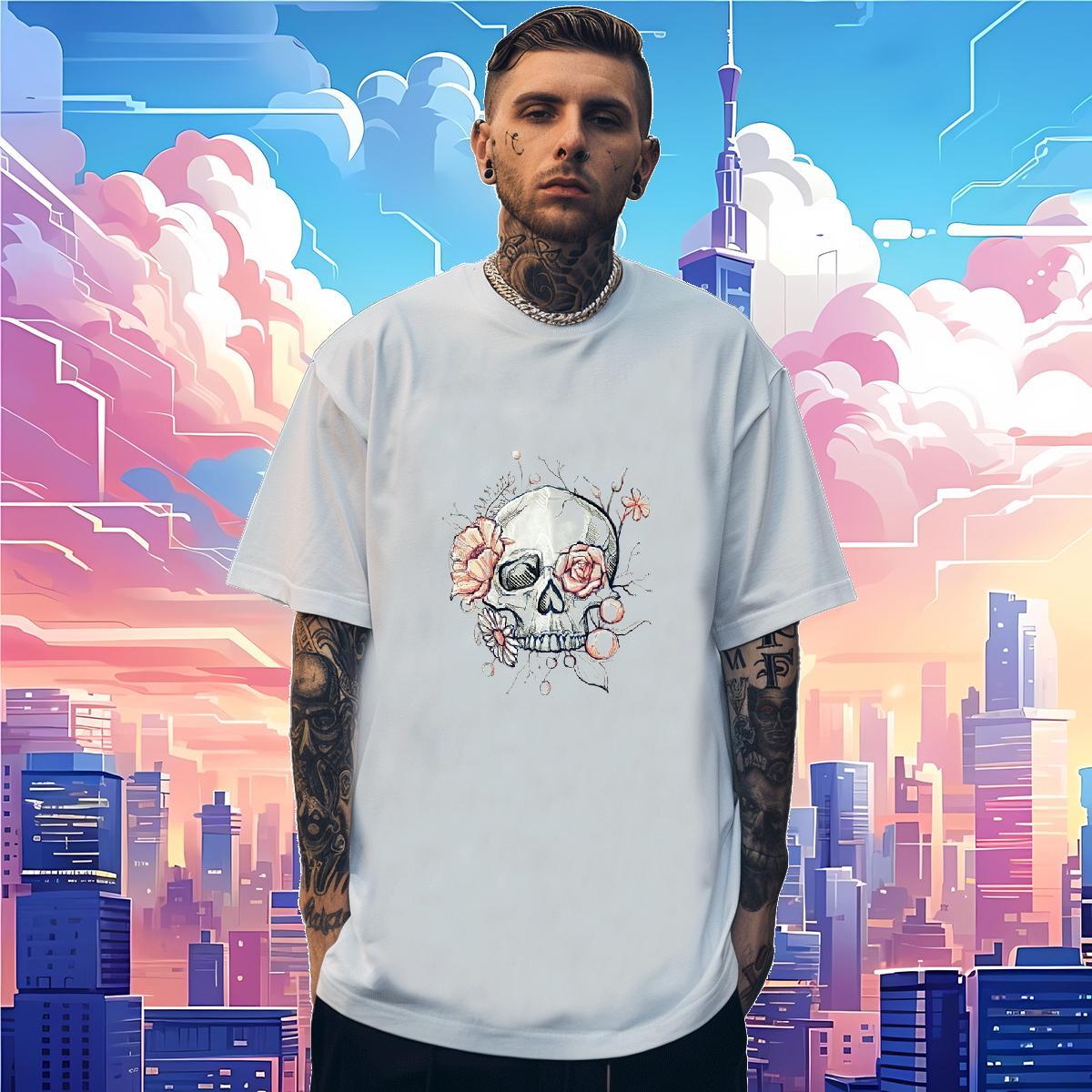 Unisex T Shirt For Man 230g 100% Cotton skull Anime Printing Street Oversized 4XL Pure Cotton Men Tshirts New Designer Tee Shirt