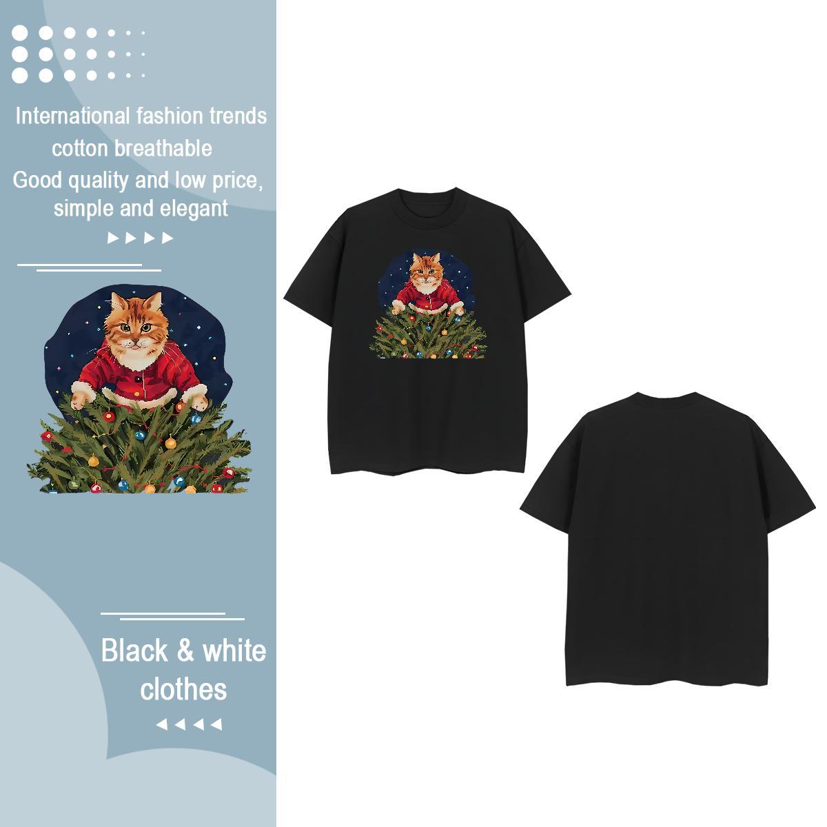 2024 Casual T-Shirts Breathable 230g 100% Cotton Womens Tshirts Custom Cartoon cat Sports Street Wear Brand Tee Shirt
