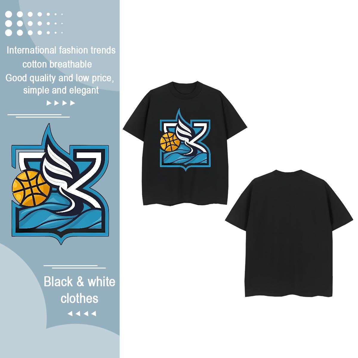Brand T shirt Breathable Crew Neck 230g Cotton Unisex Tshirts DIY Printed basketball Street Loose fit Top Tees