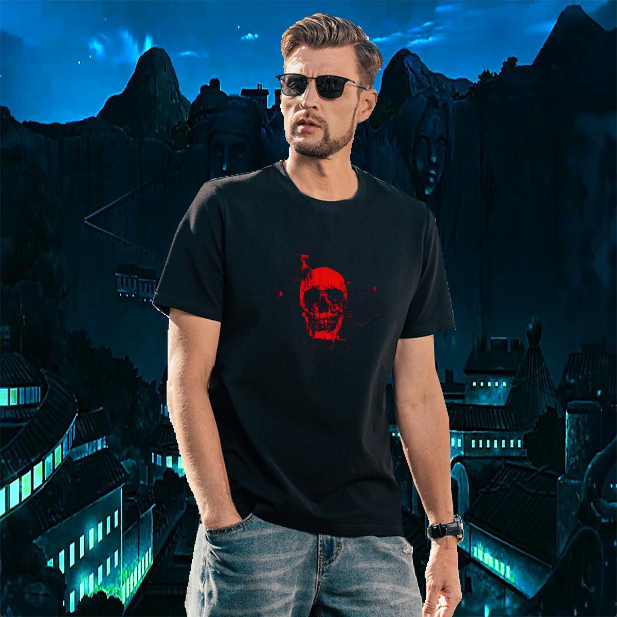Casual New Sports Casual Men Tshirts skull Crew Neck 100% Cotton 230g T Shirt For Man Popular DIY Anime Tee Shirt