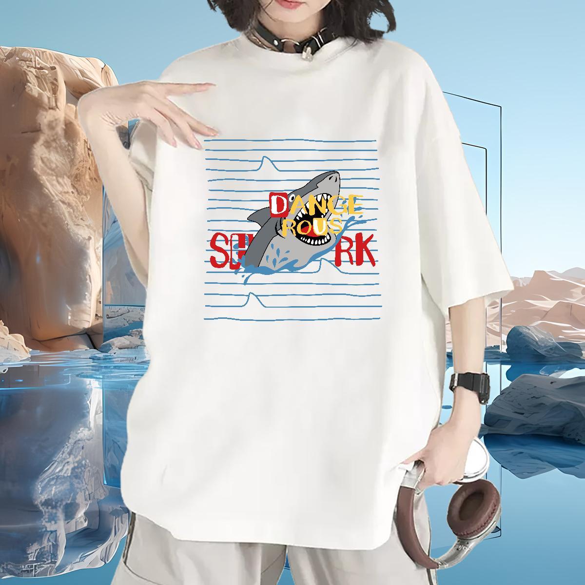 Designer T shirt Breathable 230g 100% Cotton Women Tshirts Graphic shark Street Brand Tee Shirt