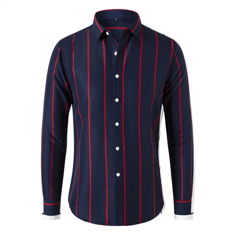 Fashion Mens Striped Shirt Business Casual Long Sleeve Shirt Korean Style Slim Mens Shirt 240822