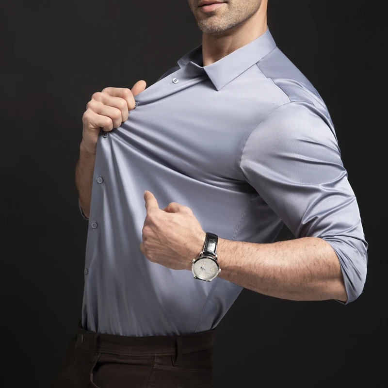 Mens solid color French long sleeved shirt mens business casual machine washed and easy to care white shirt 240822