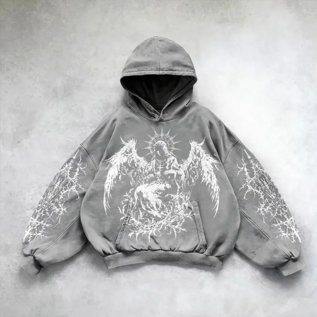 Y2K Street Retro Fashion Hoodie Oversized Hip Hop Gothic Sweater Harajuku Men and Women 240821