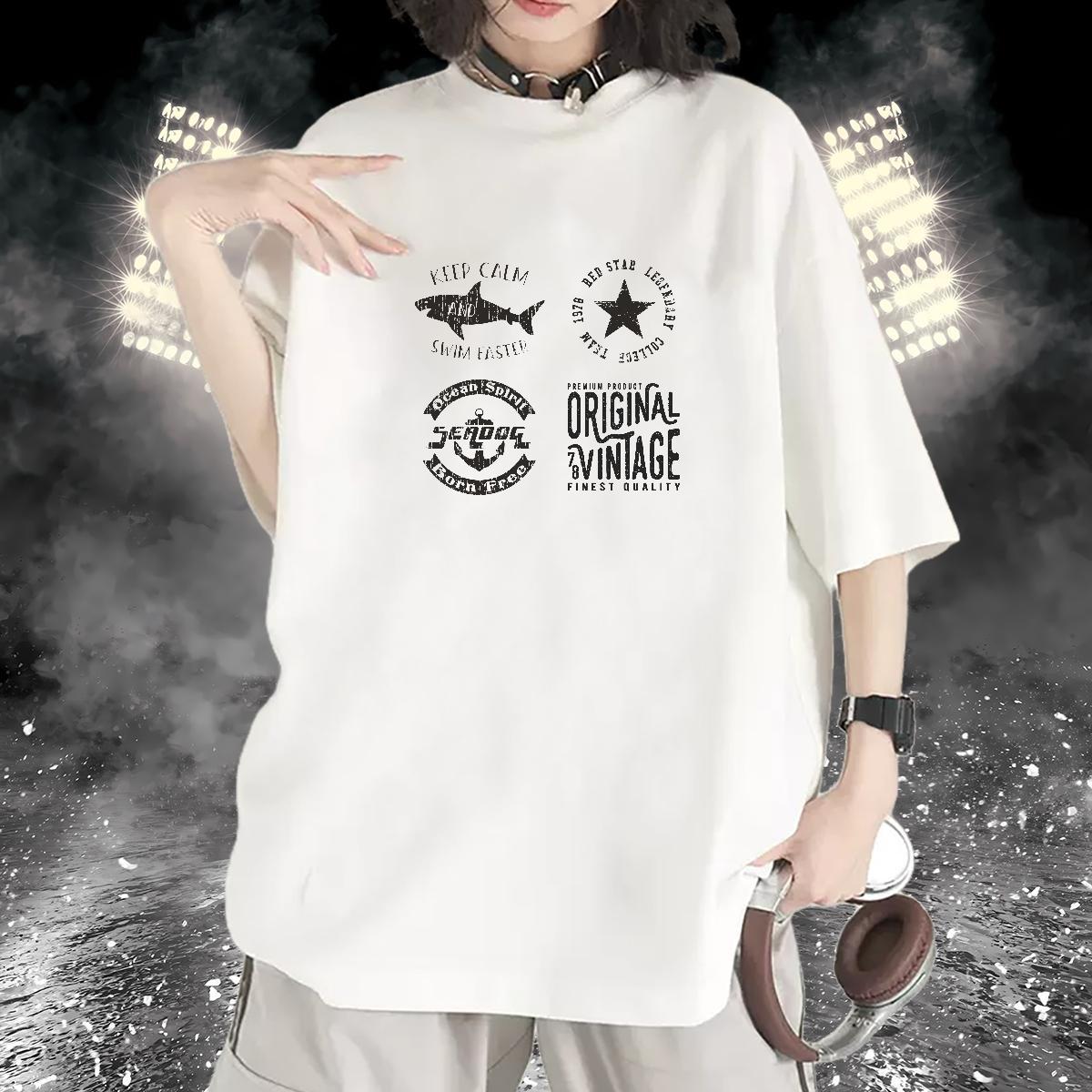 Loose Couples T Shirts 230g Cotton letter Casual Daily Wear Woman T Shirts Short sleeve Soft Cartoon Print Tee Shirt