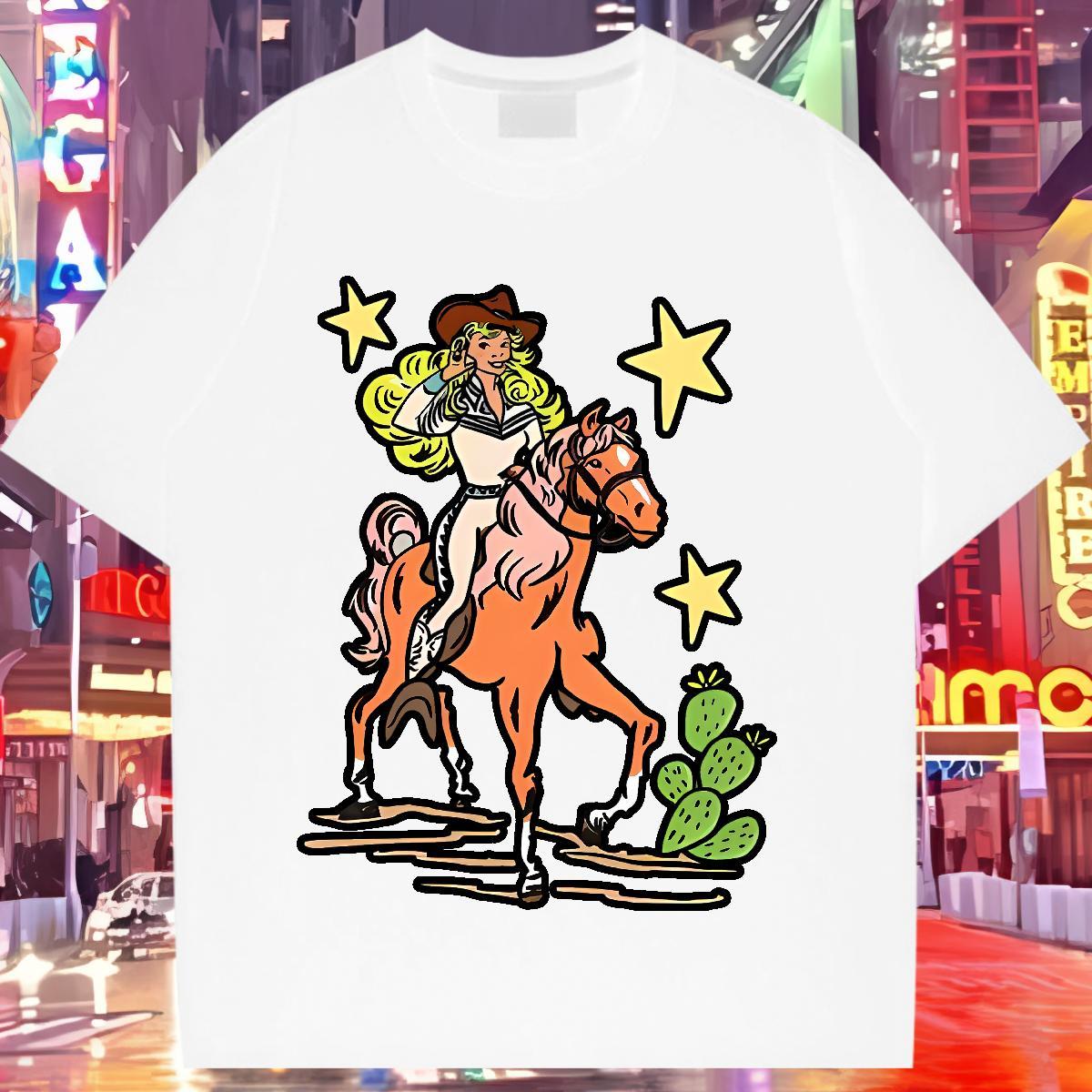 Casual New T Shirt For Woman Breathable Crew Neck 230g Pure Cotton Tshirt for Man Woman Anime Oversized horse Beach Designer Nice Tops