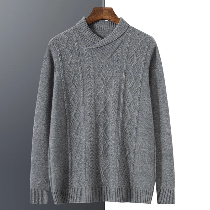 ZOCEPT Winter Mens Retro Shawl Collar Thick 100 Cashmere Sweater Long Sleeve Warm Knitted Twisted Pattern Pulling Flower 240821