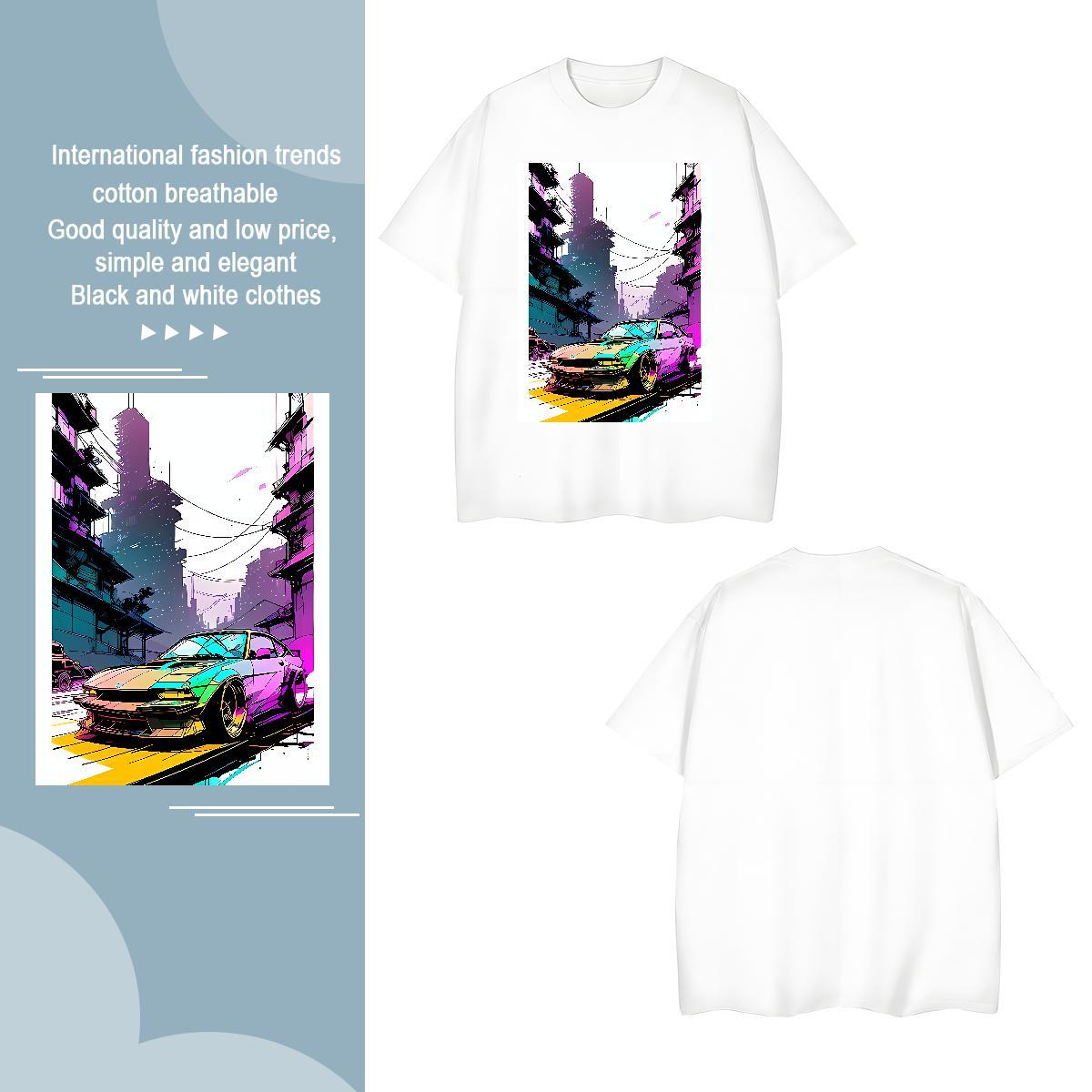 TOP Quality car T shirt Anime Printing Street Couples T Shirts 230g Cotton Customized O-Neck Short Sleeve DIY Logo Oversized Top Tees