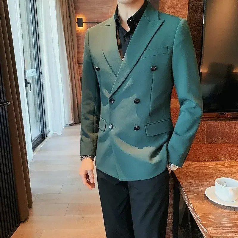 Doublebreasted Casual Suit Jacket For Men Spring Autumn Highend British Business Trendy Slimming Smooths Silhouette 240821