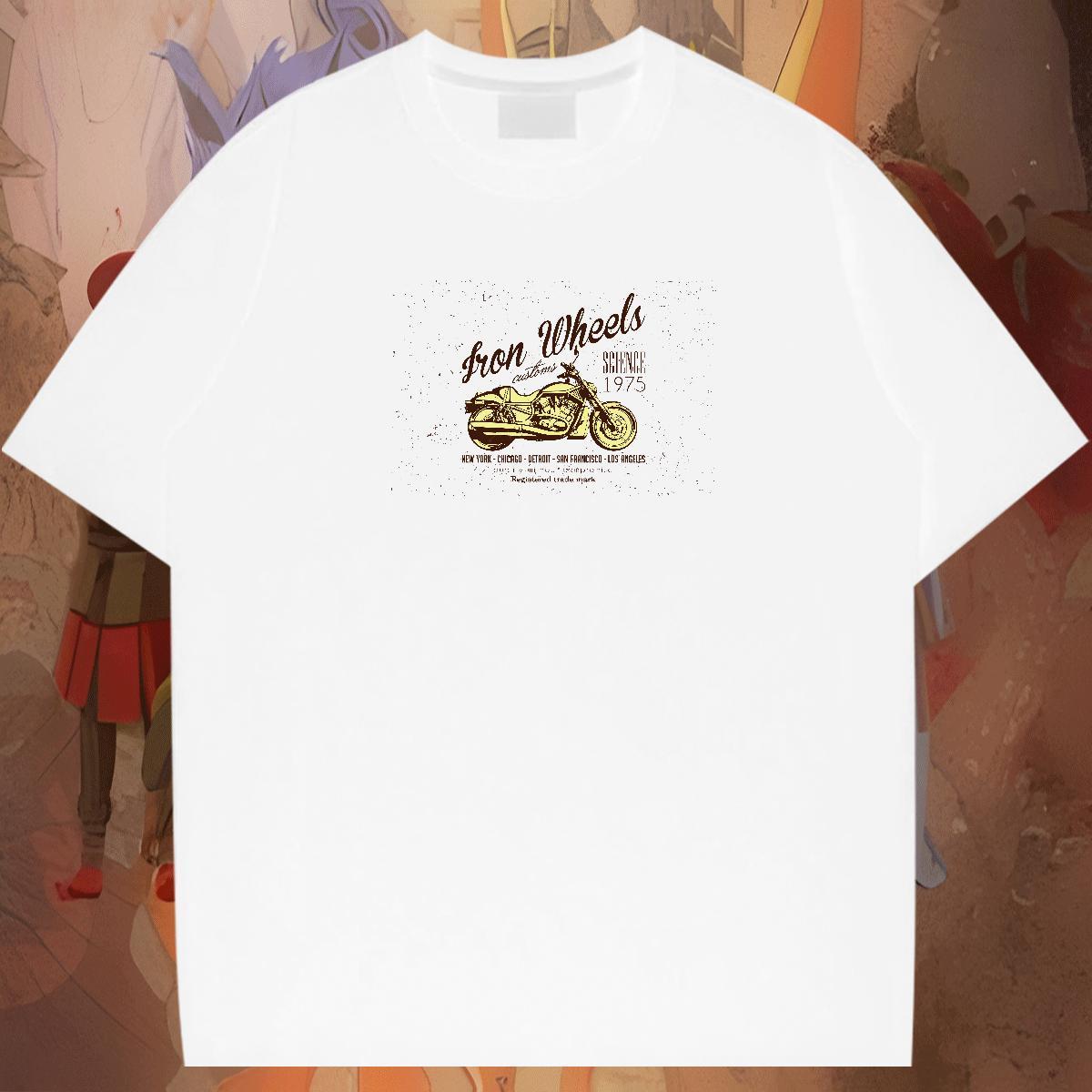 Comfortable Mens Tshirts Beach 230g Cotton Plus Size Cartoon Crew Neck Breathable Motorcycle Man T Shirts Casual New Tops