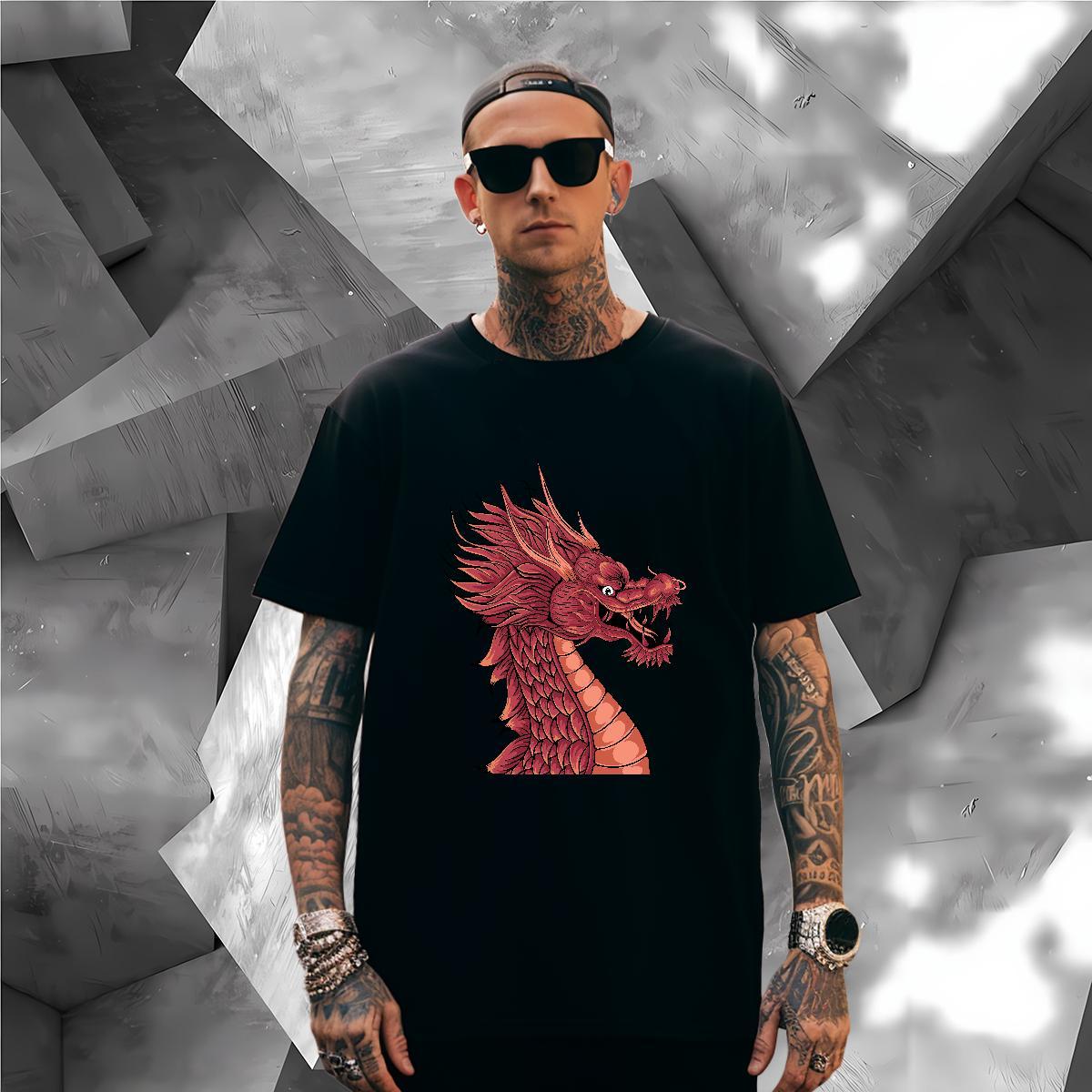 Classic dragon head T shirt Sports Casual Men Tshirts 230g 100% Cotton Stylist Breathable Short Sleeve Plus Size Cartoon Tees