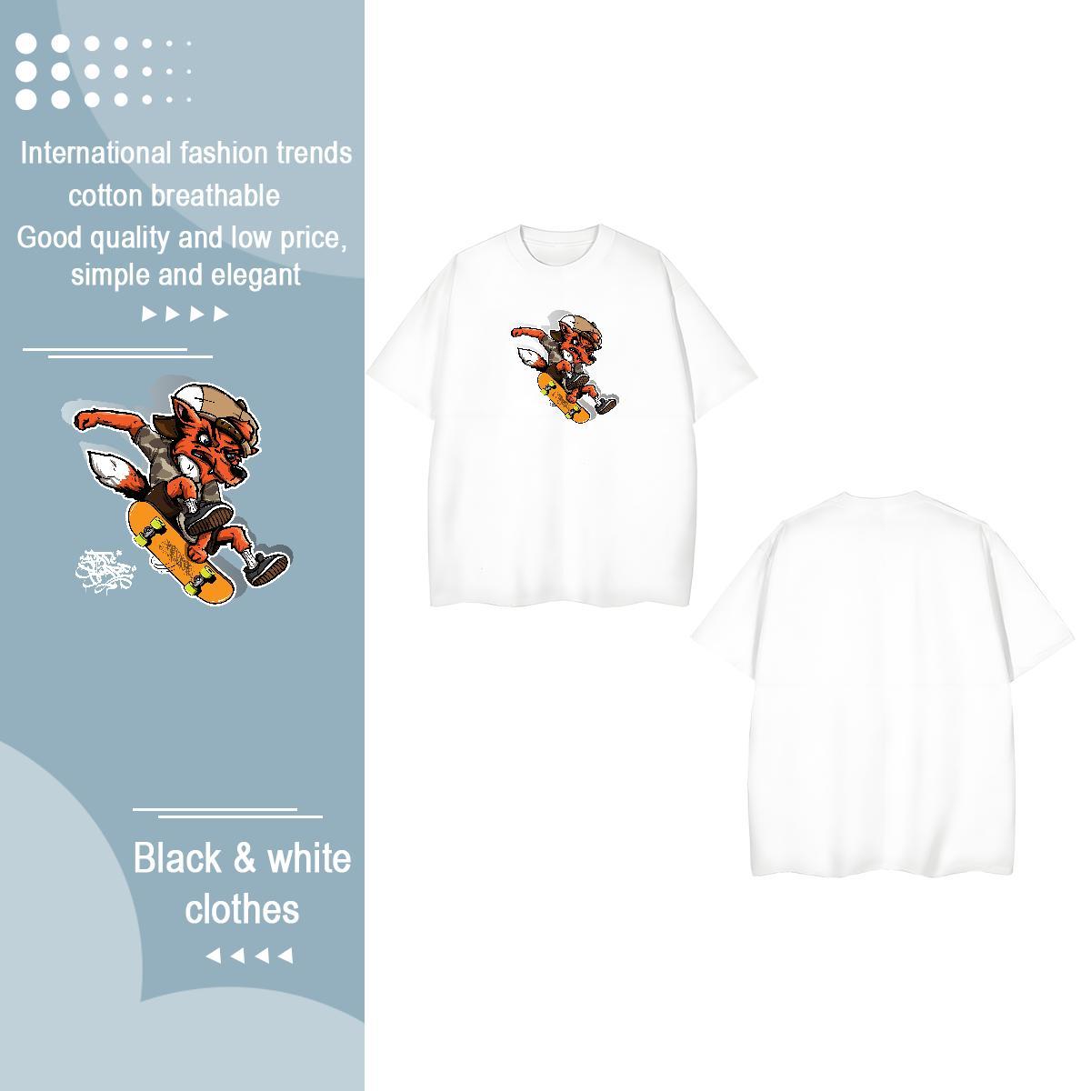 Fashion New Women T Shirts Breathable Short Sleeve 230g 100% Cotton Women Tees Oversized wolf Hip Hop Street 5A Tees Shirts
