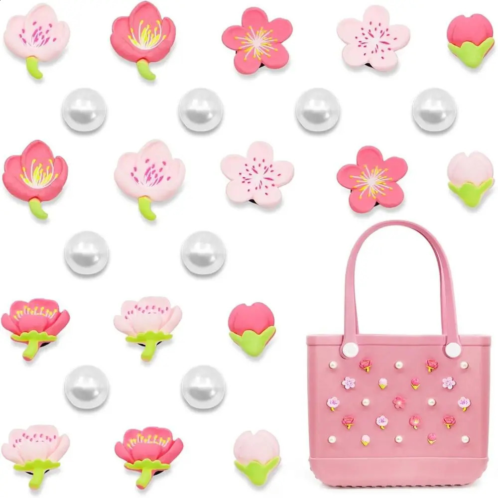 24 pieces of colorful Borg bags DIY handbags beach bag accessories fresh flowers and pearl rubber beach bags 240821