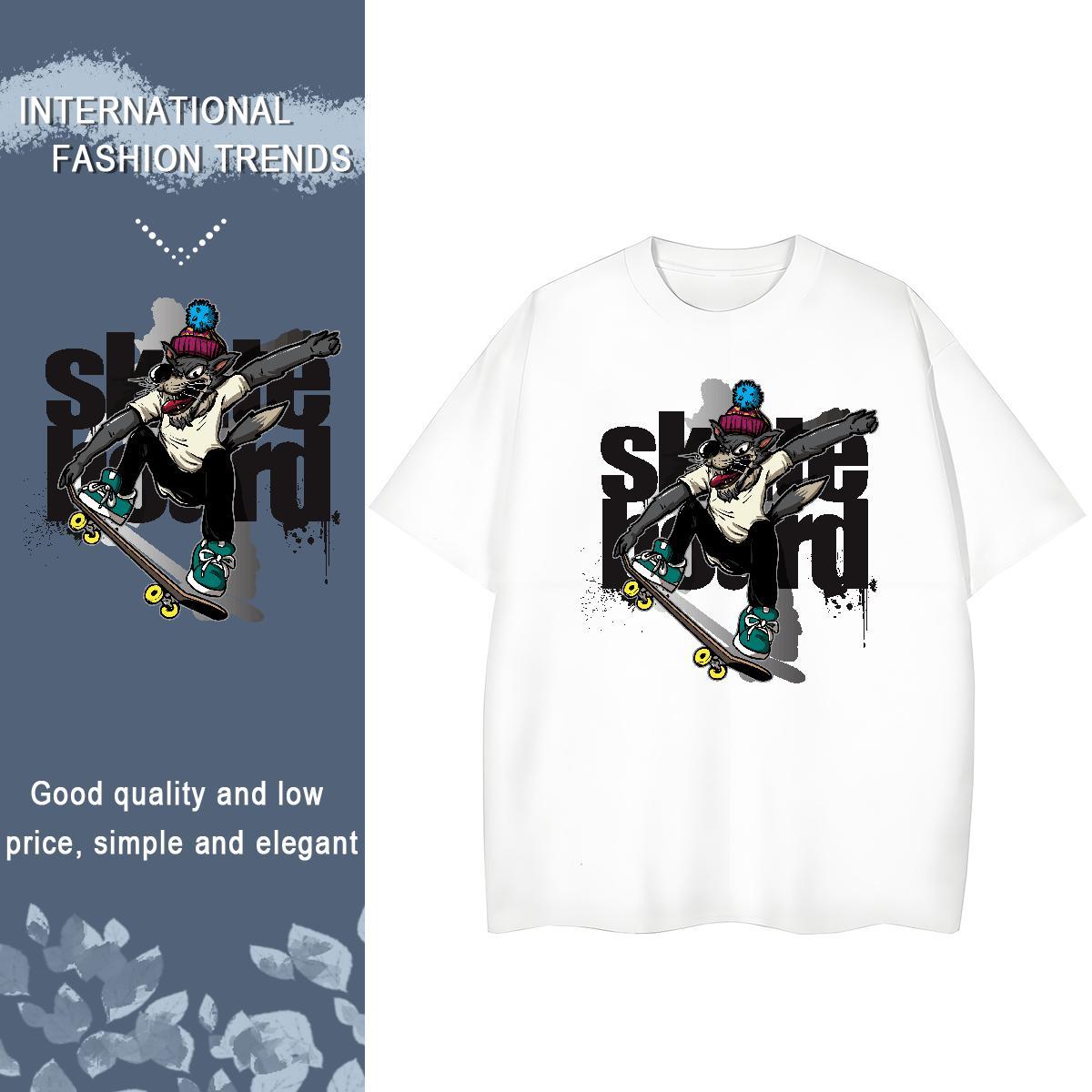 2024 T Shirts Women Breathable Crew Neck 230g 100% Cotton Women Tees White Plus Size wolf Street High quality Clothes Shirt