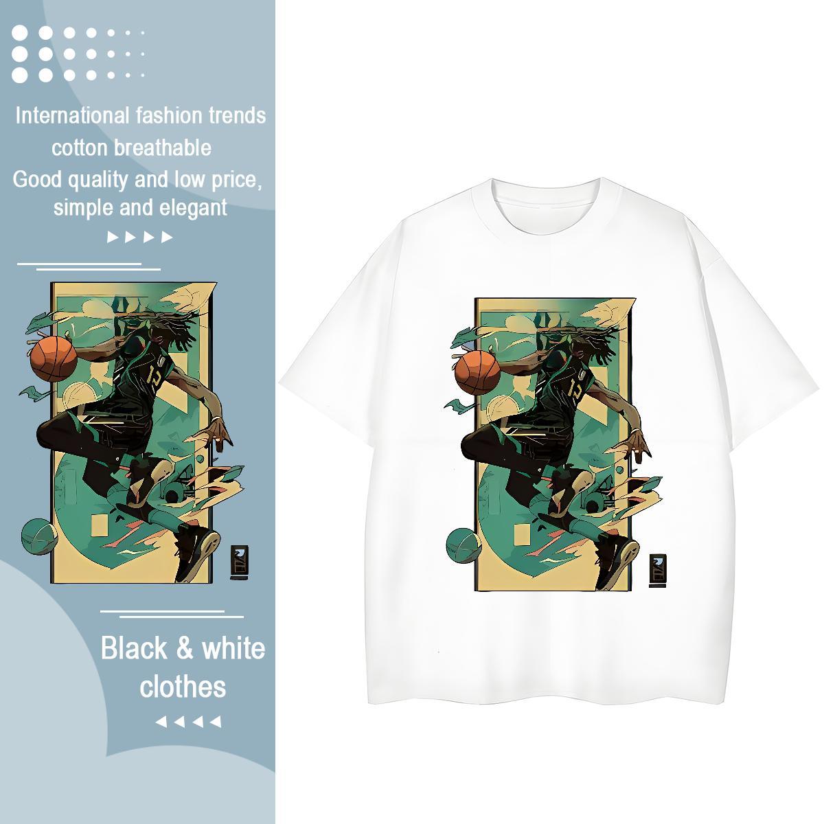 Custom T-Shirts for Women Breathable Short Sleeve 230g 100% Cotton Woman Tshirt Cartoon Print basketball Casual Sport 5A Top Shirts