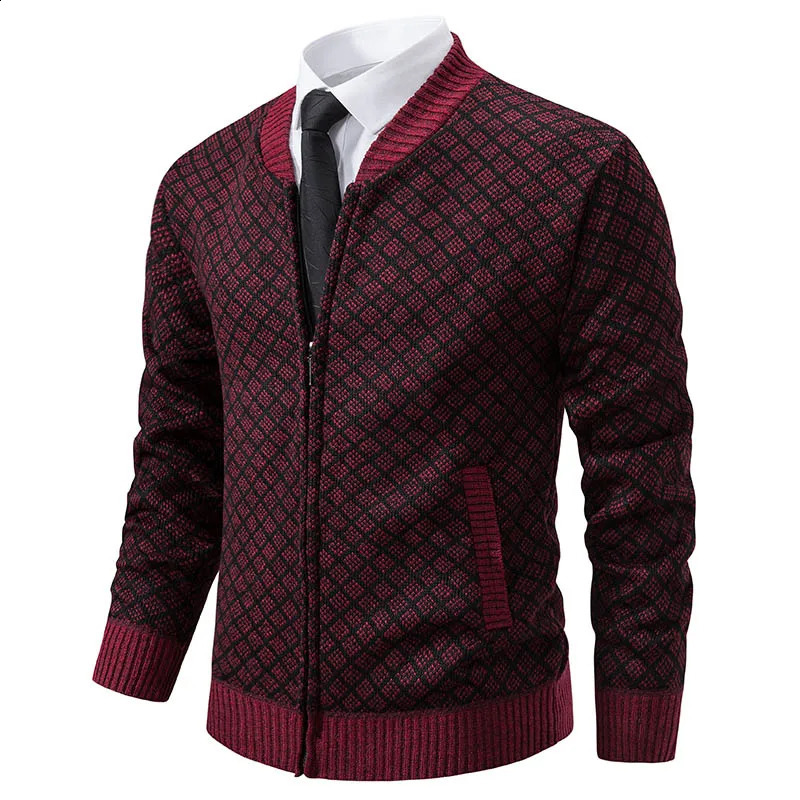 Men Casual Cardigan Sweatercoats Stand Collar Fleece Thicker Warm Sweaters Male Autumn Winter Outwear Slim Sweaters Jackets 240821
