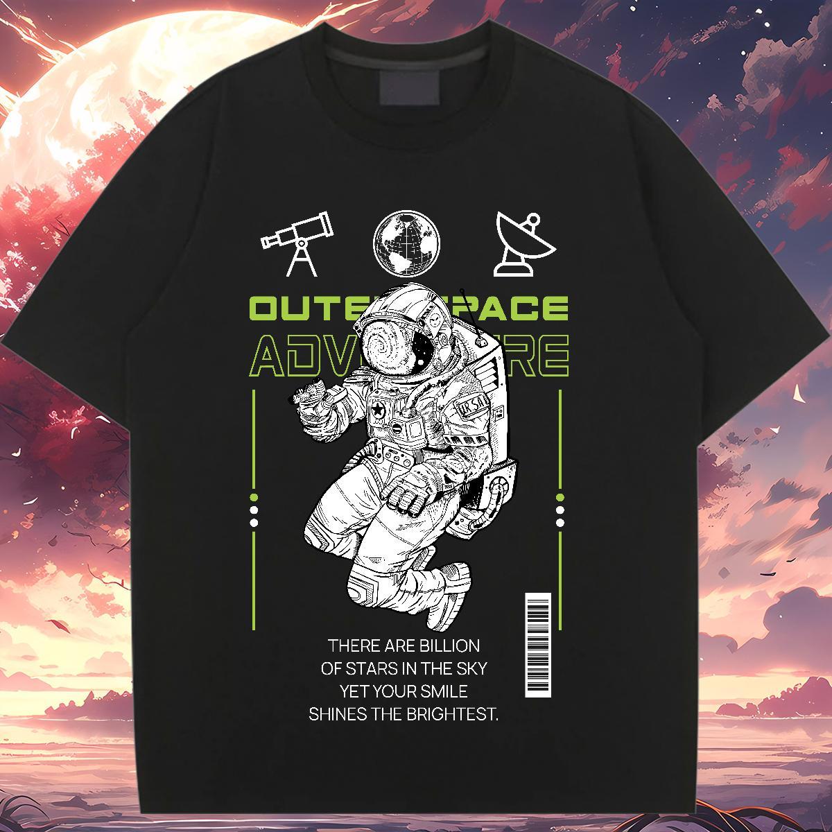 Soft Couples T Shirts 230g Pure Cotton cosmonaut High Street Hip Hop T Shirt For Woman Crew Neck Breathable Oversized L-4XL Tops Tees