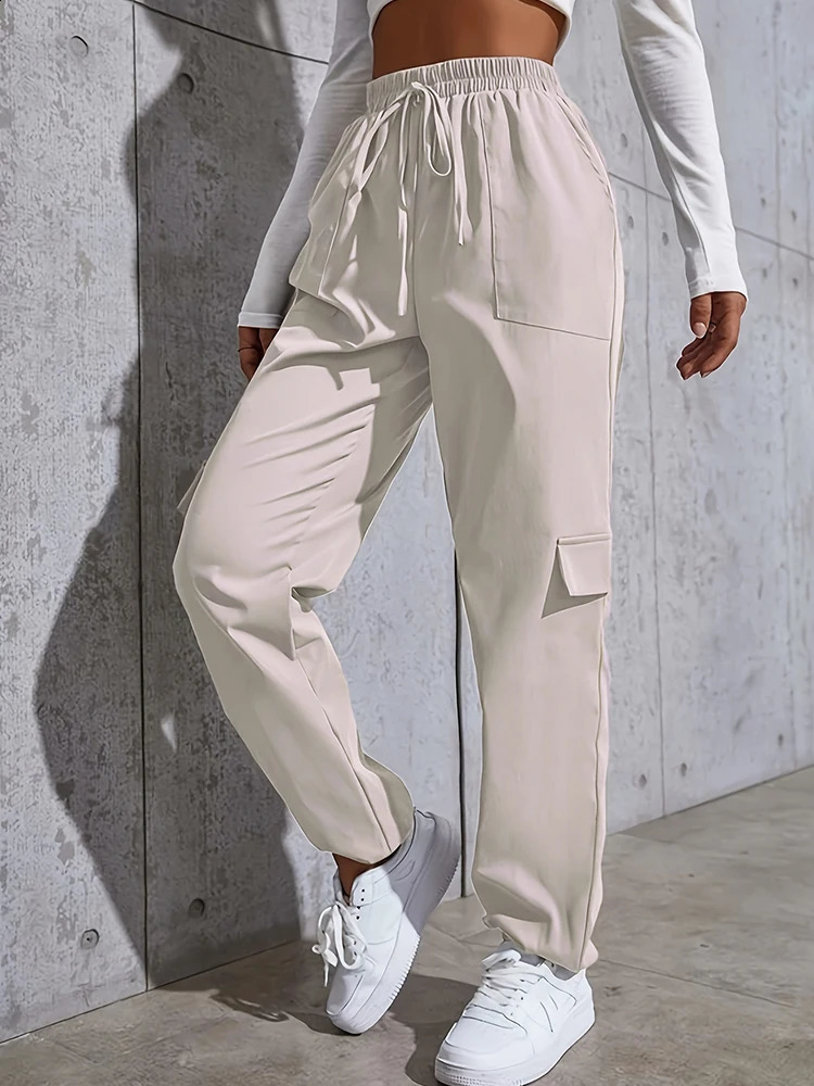 Women Casual Overalls Solid Elastic Waist Pants Drawstring Wide Leg Baggy Trousers Y2k Streetwear Oversize Sweatpants 240821