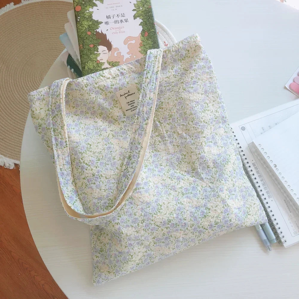 Cotton Floral Womens Bag Large Canvas Shopping Shoulder Bag for Grocery Reusable Foldable Female Students Books Tote Handbags 240821