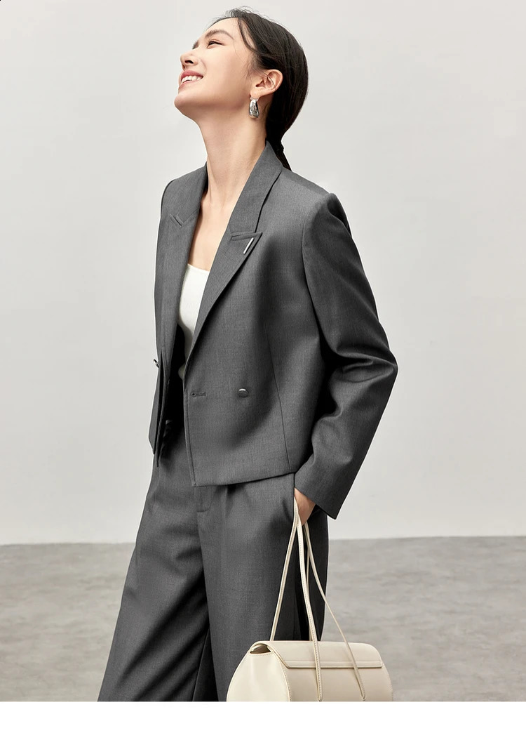 SENTUBILA Office Lady 2 Piece Pant Sets for Women Autumn Double Breasted Short Blazer Wide Long Length Pants Set 143Z56297 240821