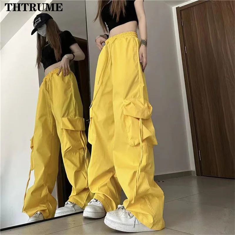 High Street Y2K Cargo Pants Fashion Women Drawstring Pocket Hip Hop Streetwear Baggy Pant Casual Vintage Oversized Chic Trousers 240821