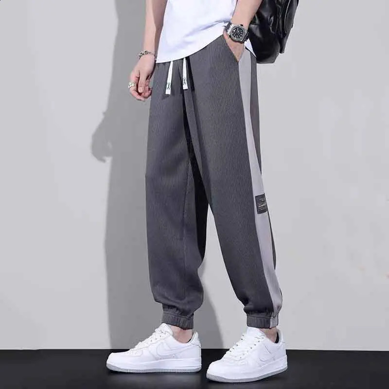 Versatile Street Thin Loose Breathable Sports Casual Pants Mens Trendy Pockets Patchwork Contrast Drawstring Straight Trousers 240822