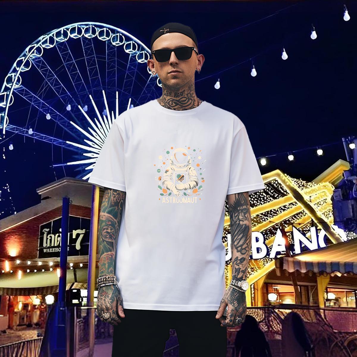 High Quality T shirt 230g Pure Cotton spaceman Casual Asian Size Breathable Short Sleeve Men Tshirts Customized Clothings