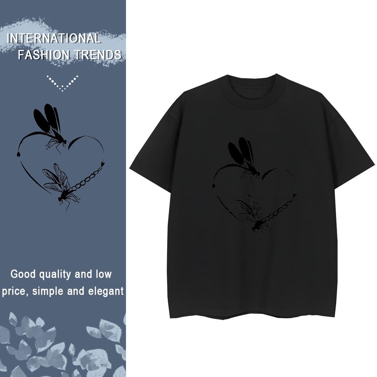 2024 T shirt Short Sleeve O-Neck 230g Cotton Women Tees Cartoon Floral Printing Butterfly Sports Casual Free Shipping Tshirts