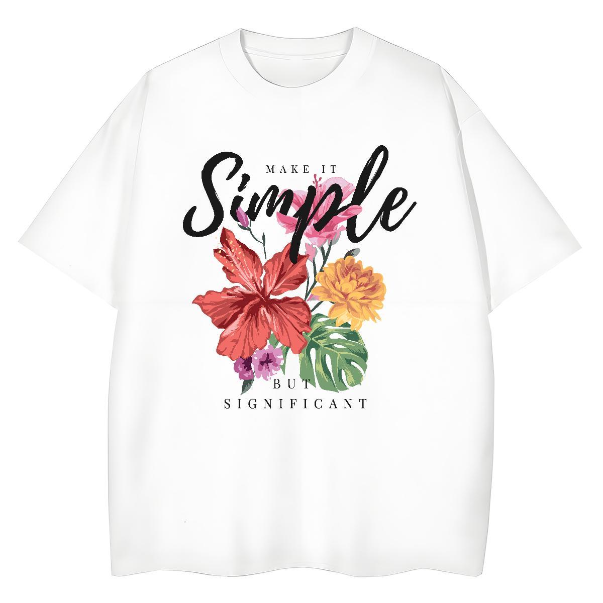 New Arrival Woman T Shirts Breathable Short Sleeve 230g 100% Cotton Woman Tshirt White Plus Size flower Casual Loose Tops