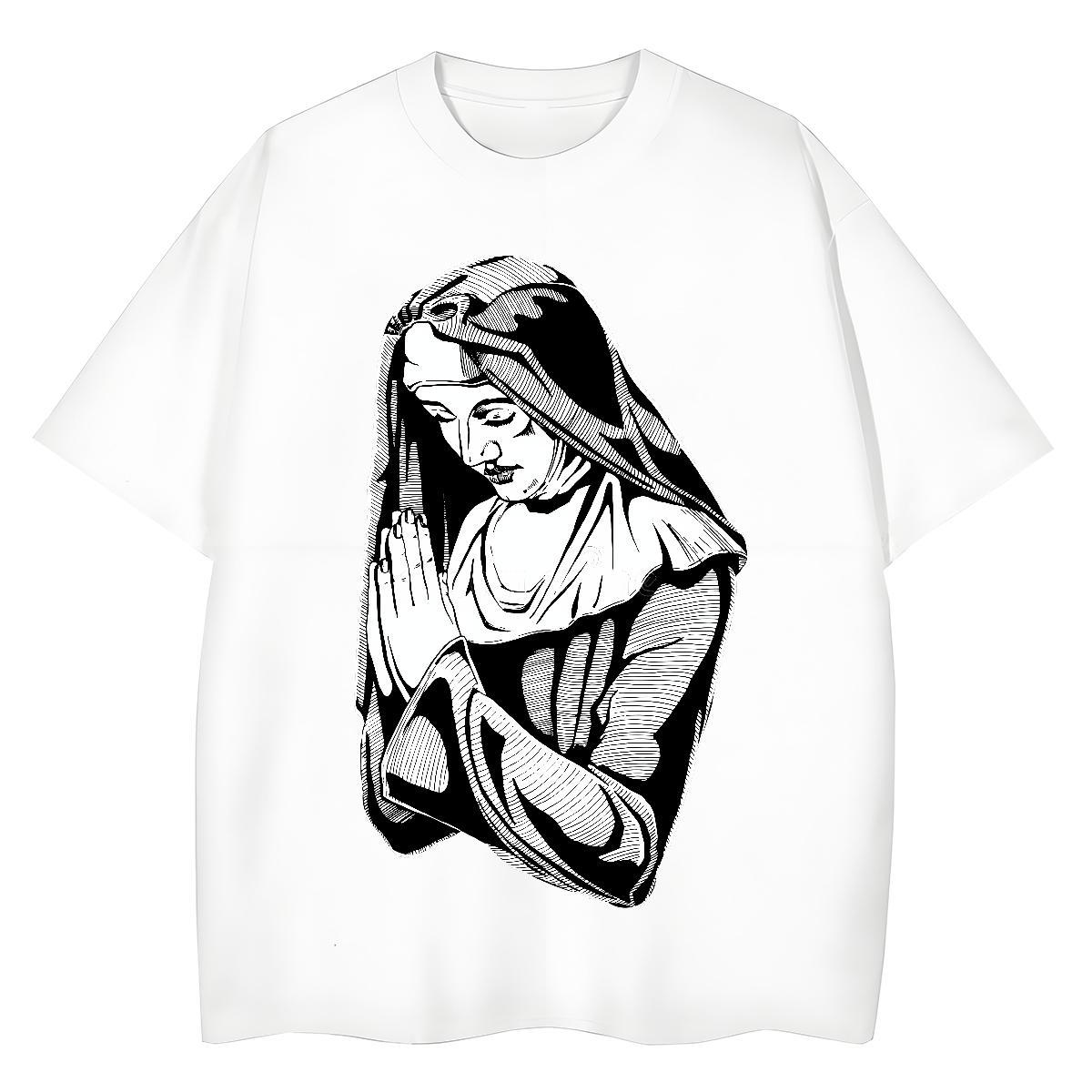 Loose Unisex Tshirts 230g Pure Cotton pray High Street Hip Hop T Shirts Women Breathable Short Sleeve Custom Printed Tops