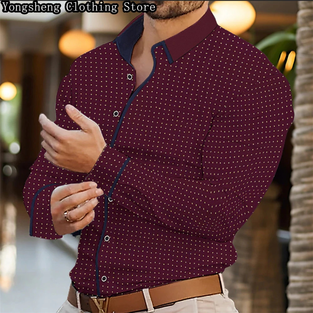 Mens long-sleeved ice silk printed shirt business splicing pattern fashion business casual clothing 240822