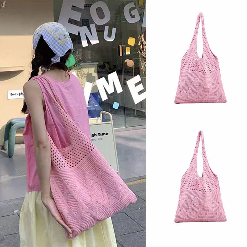 Casual Hollow Out Knitted Women Shoulder Bags Woolen Weave Large Capacity Tote Bag Summer Beach Big Shopper Purses 2024 240821