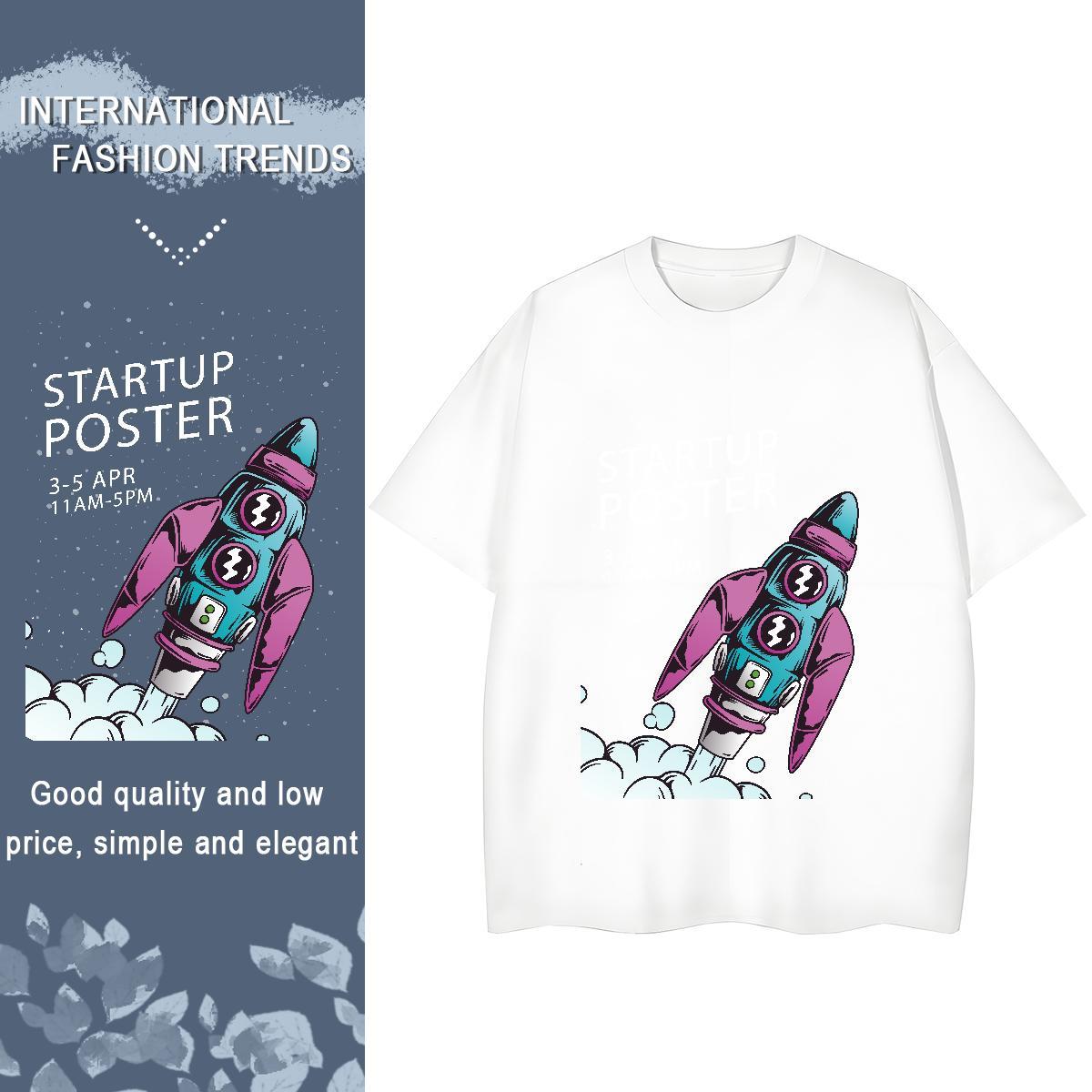 Loose Lady T shirt 100% Cotton 230g spaceman Street T-Shirts Breathable Short Sleeve Anime Print Tops Tees