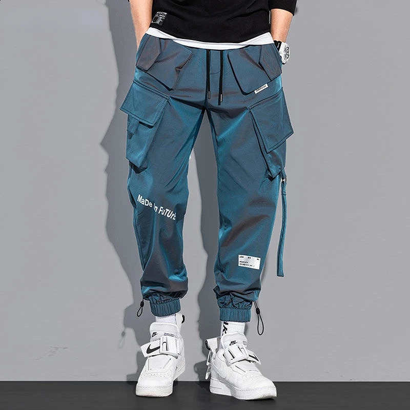 Mens Cargo Pants Fashion Hip Hop Multi-Pocket Casual Trousers Trendy Streetwear Solid Sweatpants Elastic Waist Loose Harem Pant 240822
