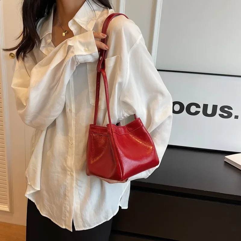 Sense Red Women Fashion Texture Shoulder Bag Hand Tote Bags for Women 240821