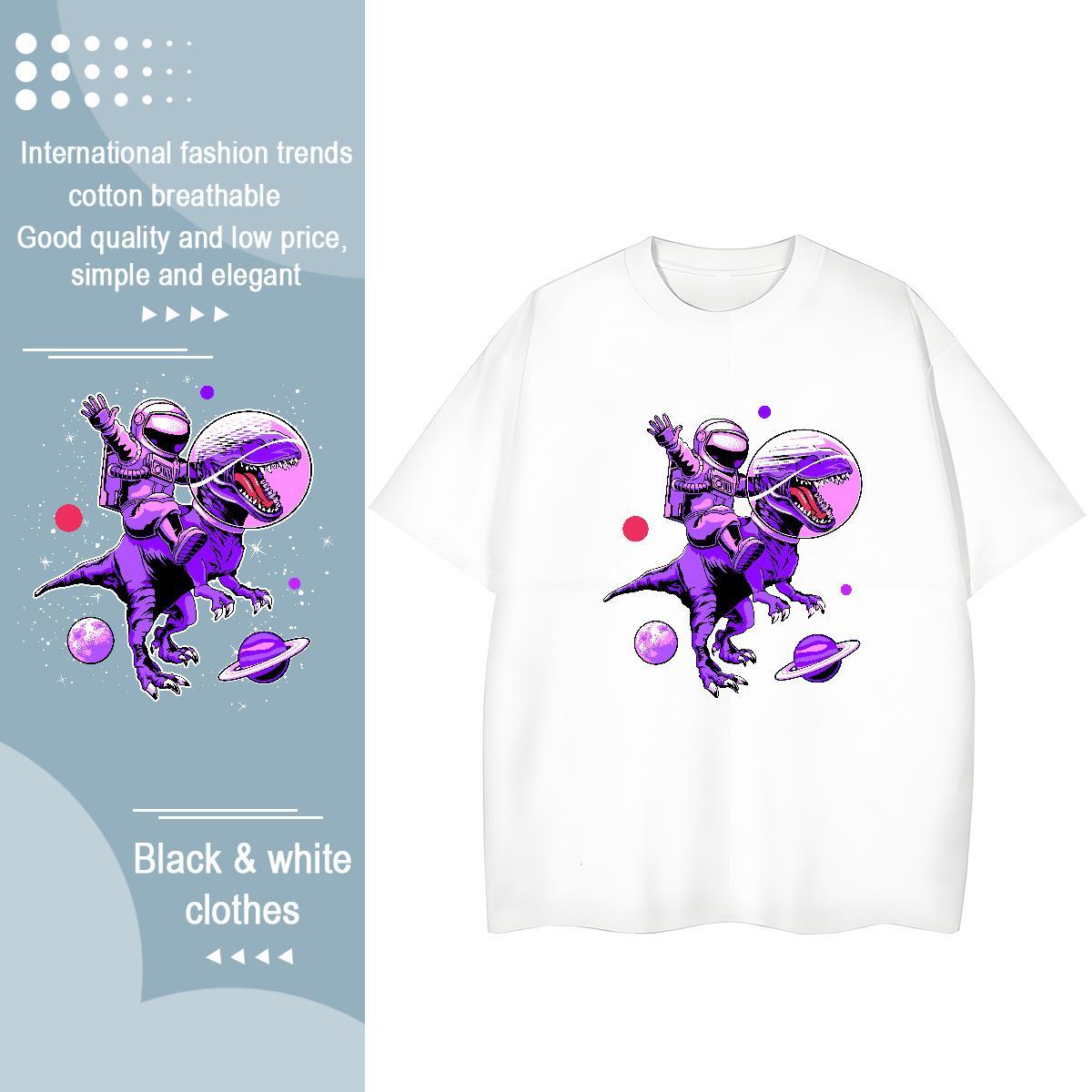Comfortable Couples T Shirts 230g 100% Cotton spaceman Street T Shirts Women Round Neck Short Sleeve Anime Tops
