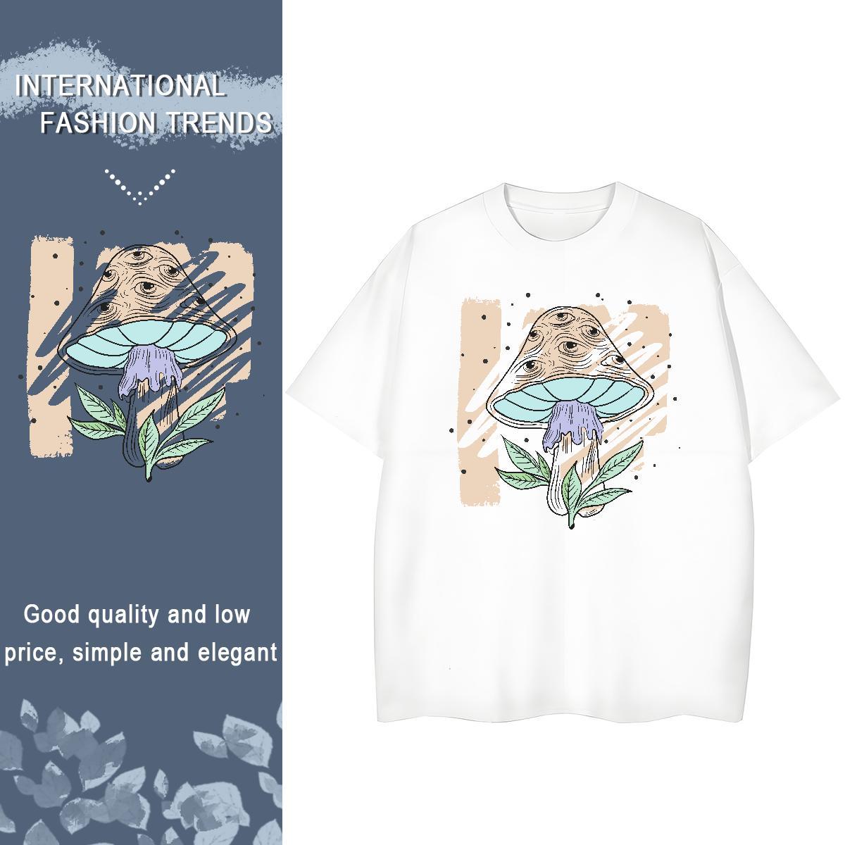2024 Casual T Shirts Women Breathable Short Sleeve 230g 100% Cotton Tshirt for Man Woman Black Oversized mushroom Street Wear Female Tshirts